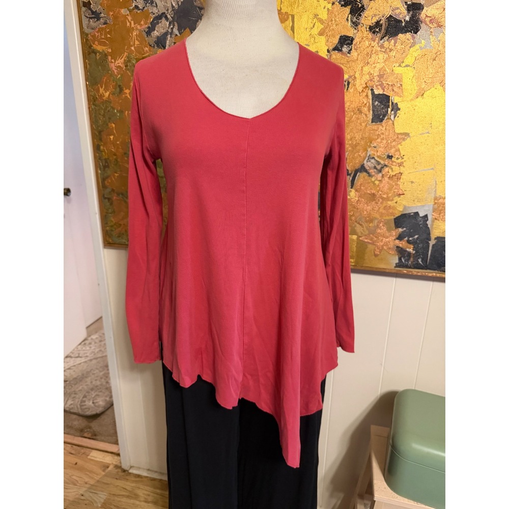 Prairie Cotton Red Asymmetrical Scooped Neck 100% Cotton Tunic  Gen S